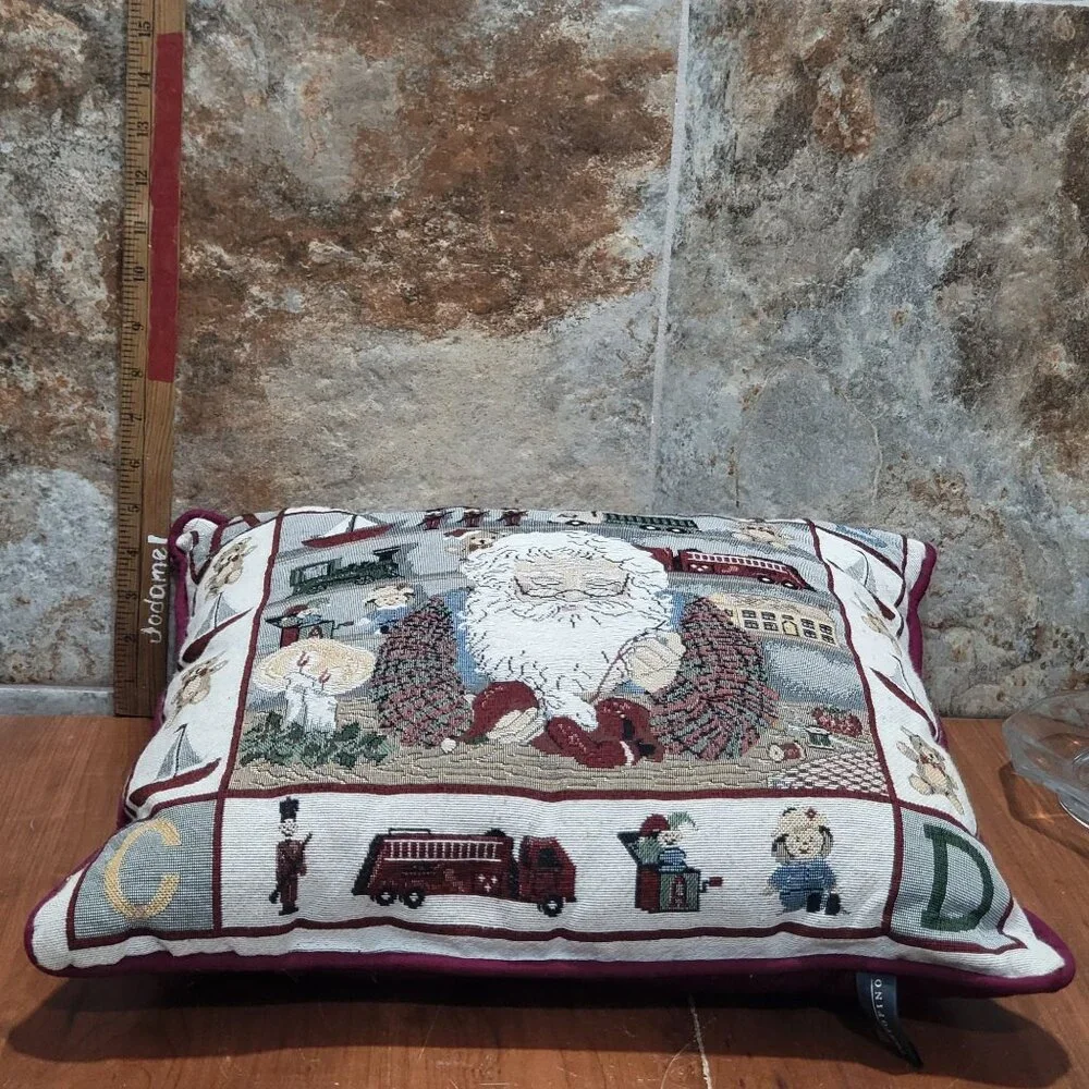 Vintage Christmas Santa Claus Toy Shop Holiday Home Decorative Pillows Set of 2
